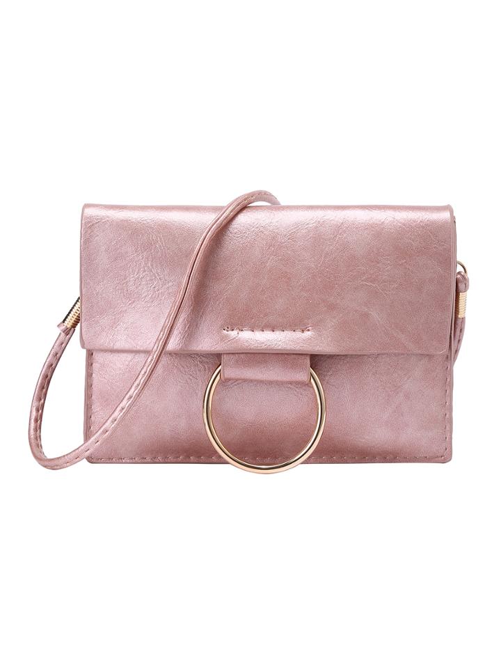Shein Metal Ring Accent Flap Bag - Pink