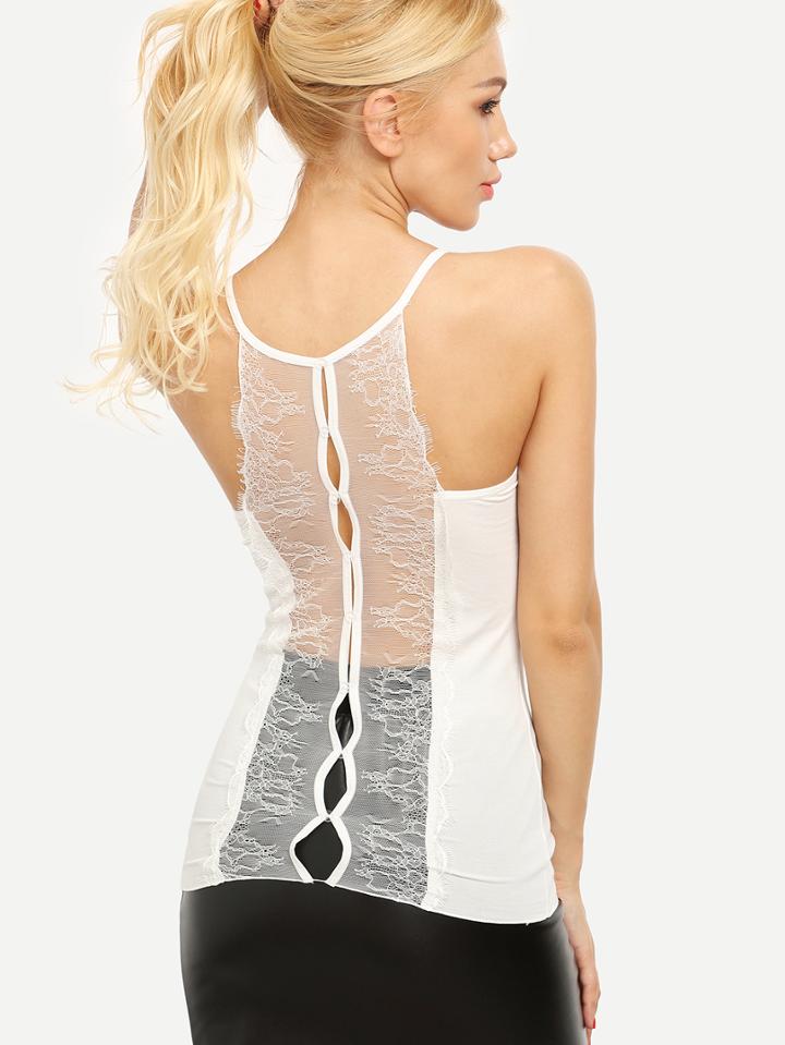 Shein Eyelash Lace Trimmed Cami Top - White