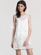 Shein White Sleeveless Lace Ruffle Flapper Dress
