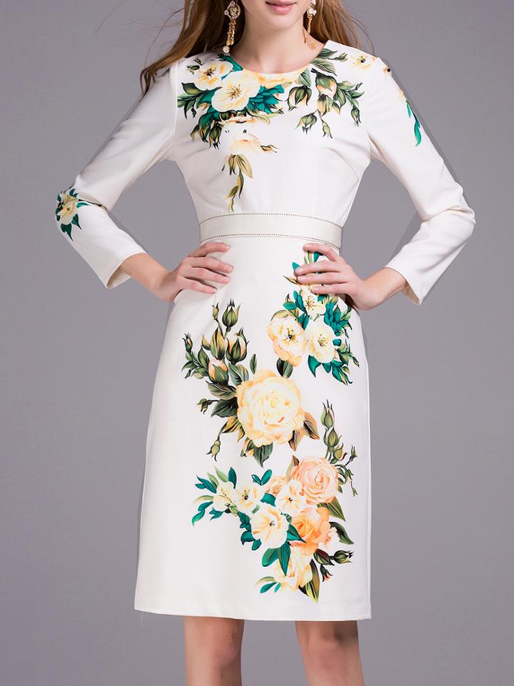 Shein White Floral Beading Shift Dress