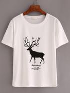 Shein White Deer Print T-shirt