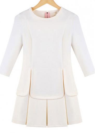 Rosewe White Three Quarter Sleeve Fake Two Pieces Dress