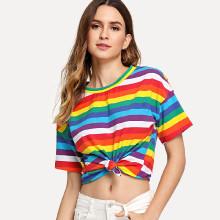 Shein Drop Shoulder Rainbow Stripe Tee
