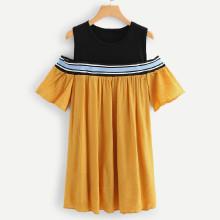 Shein Open Shoulder Striped Dress