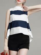 Shein White Navy Striped High Low Top With Shorts