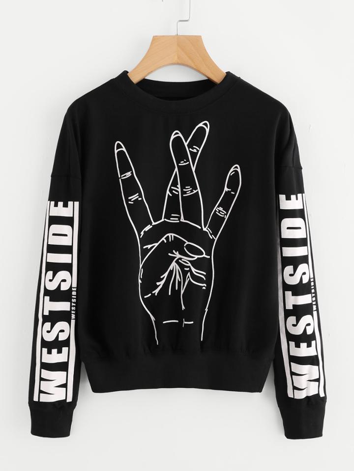 Shein Slogan Print Drop Shoulder Pullover