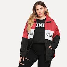 Shein Plus Color Block Letter Print Jacket