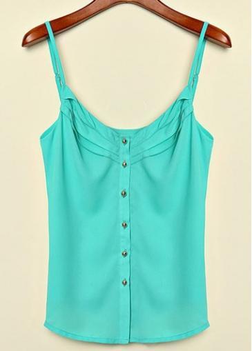 Rosewe Comfy Button Decorated Blue Chiffon Spaghetti Strap Vest