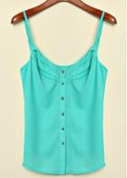 Rosewe Comfy Button Decorated Blue Chiffon Spaghetti Strap Vest