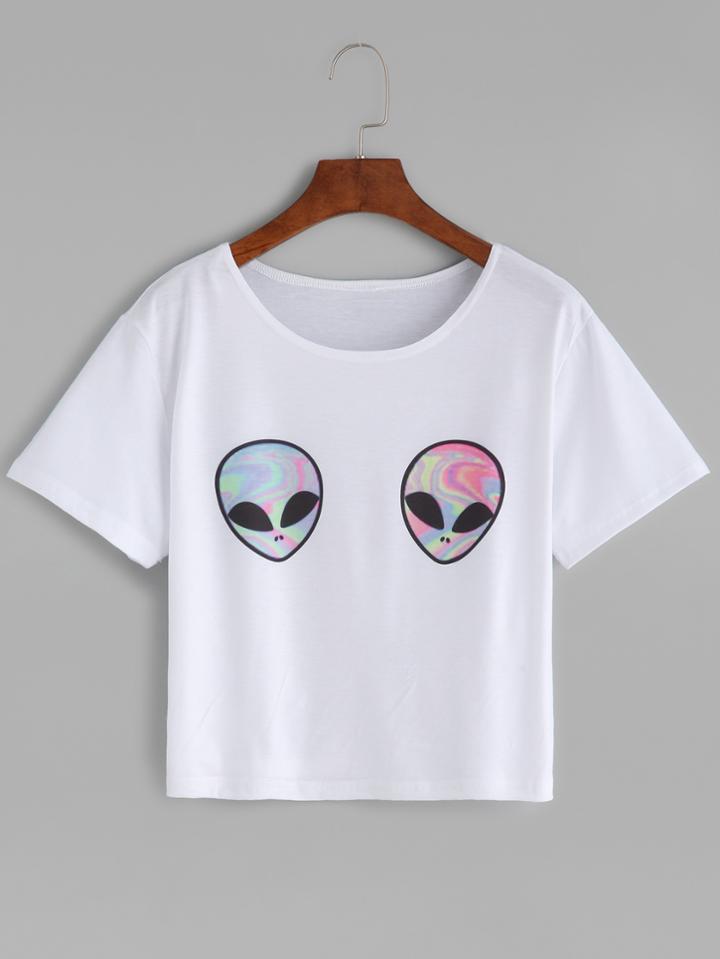 Shein Aliens Print Loose T-shirt