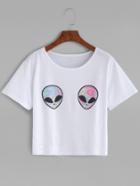 Shein Aliens Print Loose T-shirt