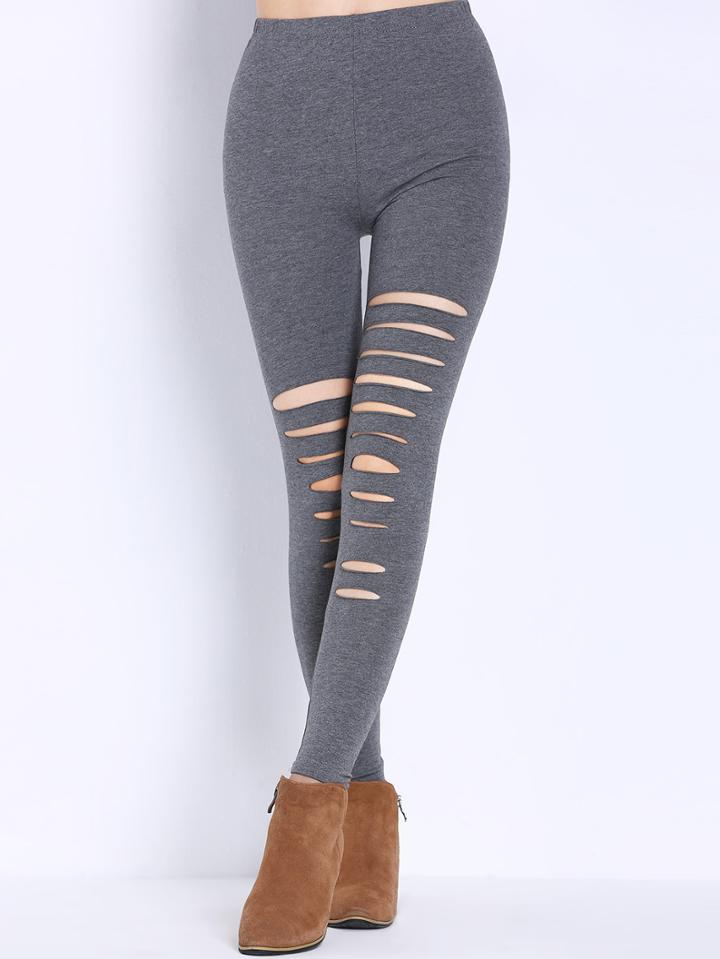 Shein Elastic Waist Ripped Leggings