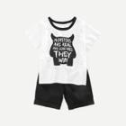 Shein Boys Letter Print Tee With Drawstring Shorts