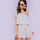 Shein One Shoulder Calico Print Double Layer Romper