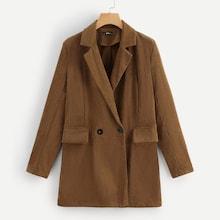 Shein Notch Collar Double Breasted Corduroy Blazer