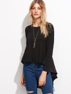 Shein Black Ruffle Hem High Low T-shirt
