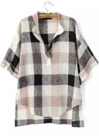 Shein Black Beige V Neck Preppy Appropriately Plaid Checkered Loose Blouse