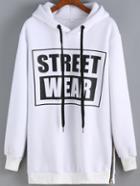 Shein White Hooded Street Wear Patterned Print Sweatshirt