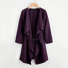 Shein Draped Collar Tie Waist Solid Coat