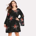 Shein Plus Lace Insert Ruffle Sleeve Floral Dress