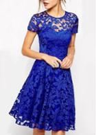 Rosewe Lace Scoop Neck Blue A Line Dress
