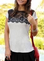 Rosewe Lace Splicing Short Sleeve White Tees