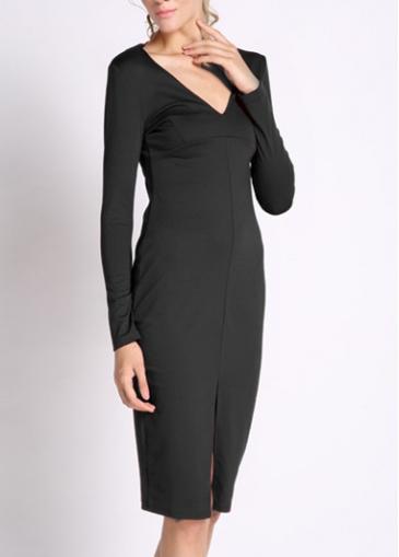 Rosewe Chic Long Sleeve V Neck Black Bodycon Dress