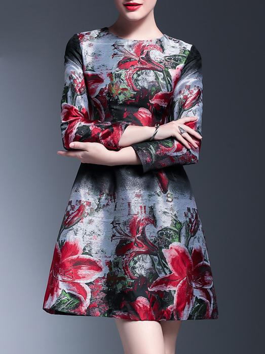 Shein Multicolor Flowers Print A-line Dress
