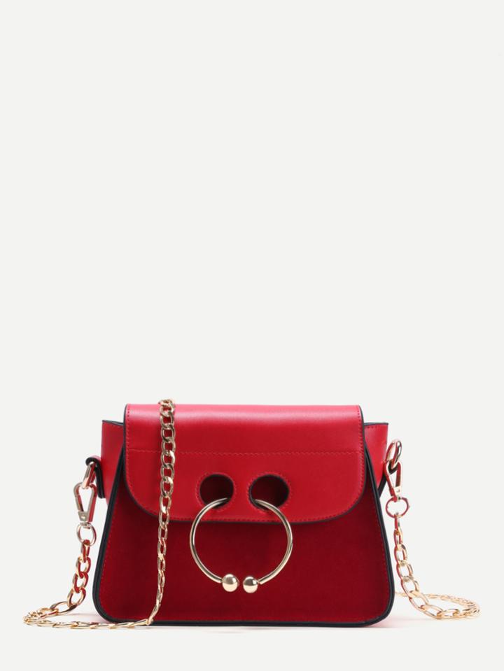 Shein Red Nose Ring Detail Pu Leather Mini Chain Bag
