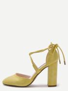 Shein Yellow Faux Leather Crisscross Strap Chunky Pumps