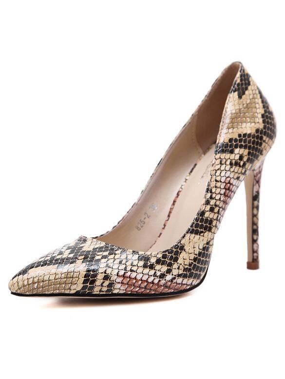 Shein Apricot Snake Embossed Point Toe Pumps