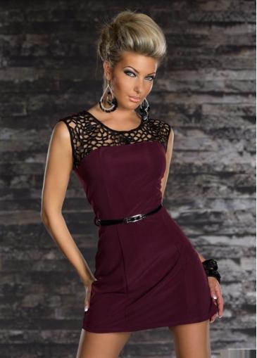 Rosewe Graceful Patchwork Design High Waist Purplish Red Dress