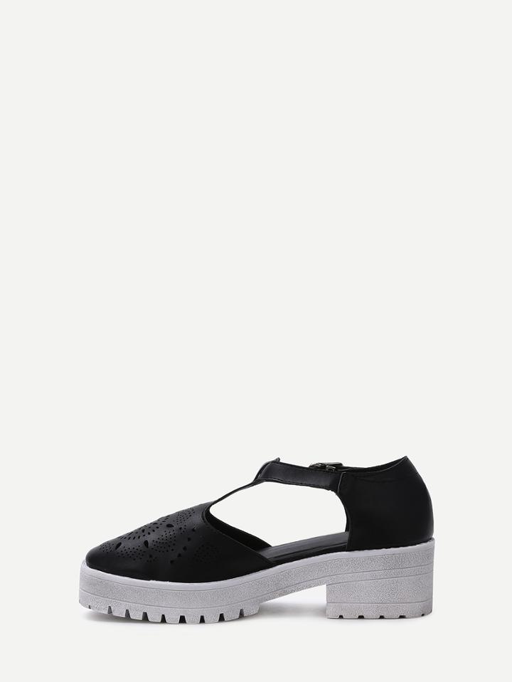Shein Black Lug Sole Block Hollow Wedge Pumps