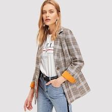 Shein Plaid Print Double Button Blazer