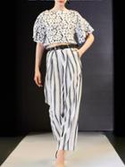 Shein Ruffle Sleeve Floral Top With Striped Pants