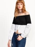 Shein Color Block Off The Shoulder Tie Back Asymmetric Top