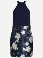 Shein Navy Halter Floral Print Dress