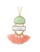 Shein Green Turquoise Tassel Long Necklace