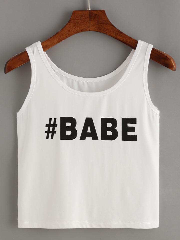 Shein White Letters Print Tank Top