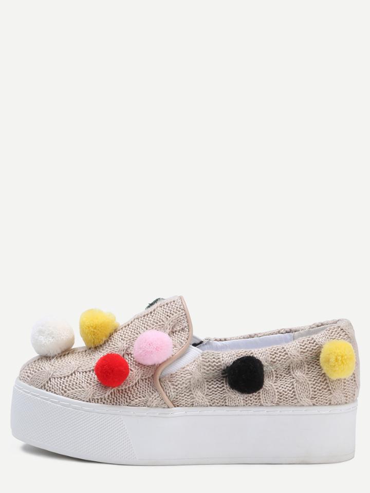 Shein Apricot Knitting Pom Pom Wedges