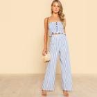 Shein Shirred Ruffle Hem Strapless Top & Pants Set