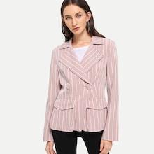 Shein Flap Pocket Detail Striped Blazer