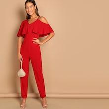 Shein Flounce Foldover Front Slant Pocket Jumpsuit