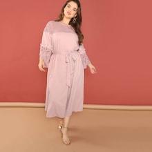 Shein Plus Guipure Lace Trim Tie Waist Dress