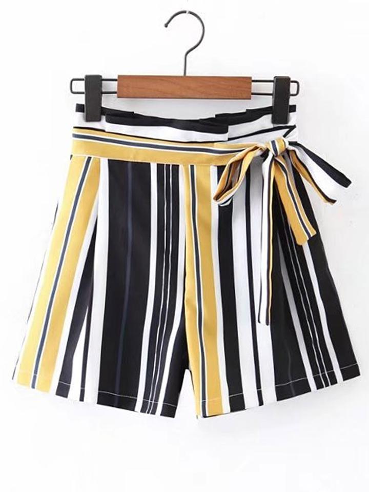 Shein Bow Tie Waist Vertical Striped Shorts