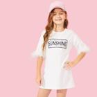 Shein Girls Letter Print Faux Fur Cuff Dress