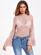 Shein Layered Fluted Sleeve Floral Lace Top