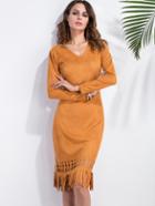 Shein V Neck Laser Cut Out Fringe Suede Dress