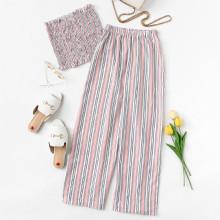 Shein Frill Trim Striped Tube Top With Pants