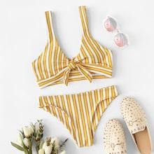 Shein Knot Front Random Striped Bikini Set